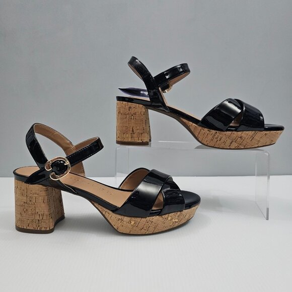 Aerosoles Cosmos Platform Sandal Womens 8 Black Patent Cork Chunky Heel NEW - Picture 3 of 15